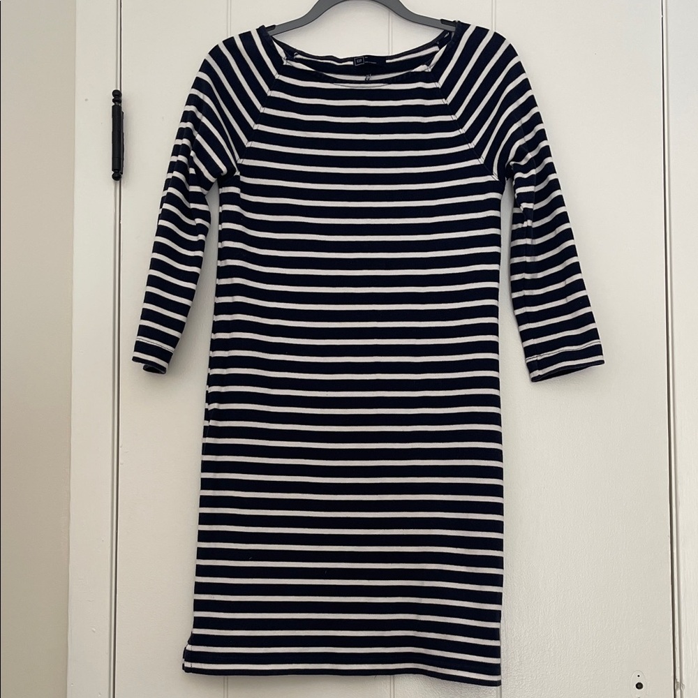 GAP Navy and White Long Sleeve Dress 100% Cotton Size XS